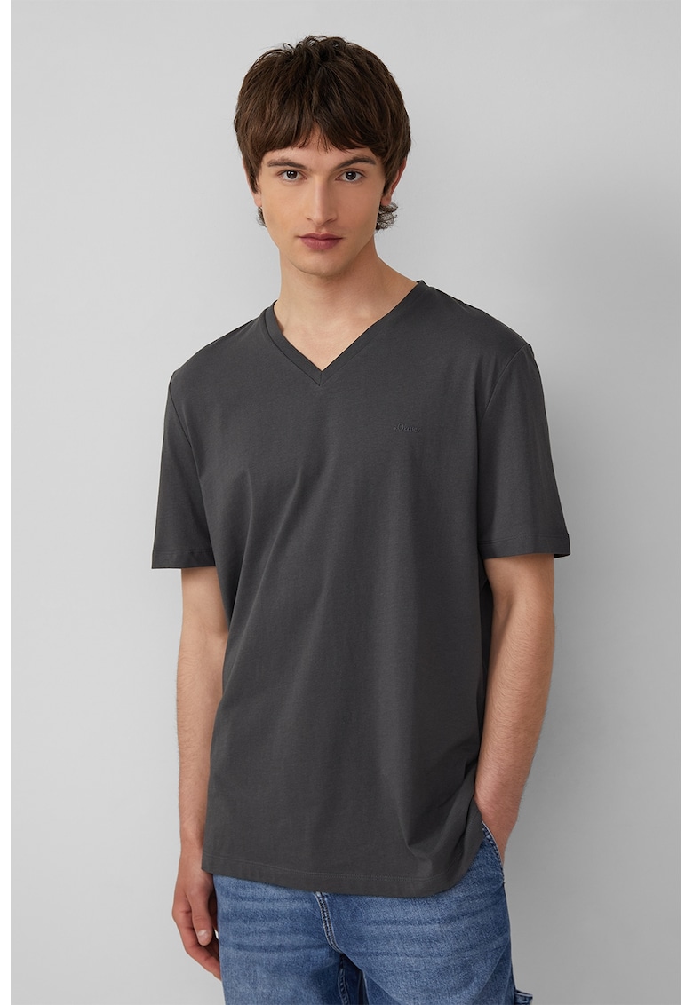 Tricou uni cu decolteu in V - Gri inchis