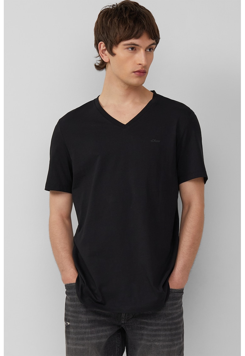 Tricou uni cu decolteu in V