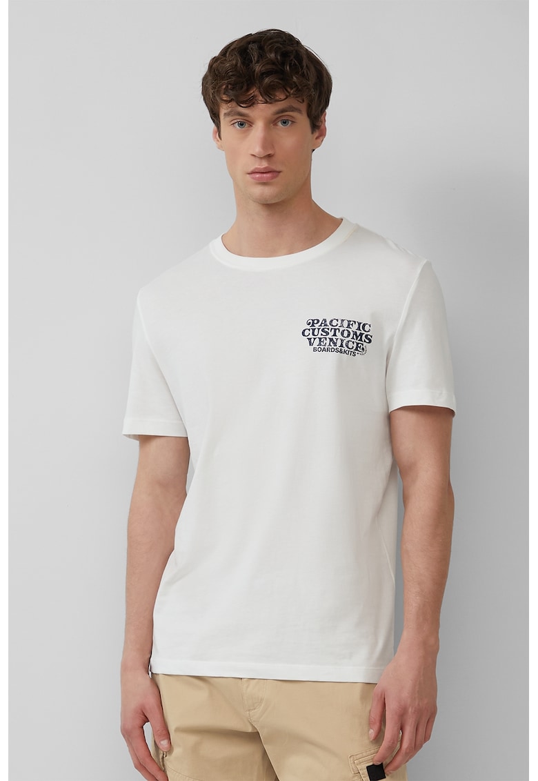 Tricou cu decolteu la baza gatului si imprimeu text - Alb optic