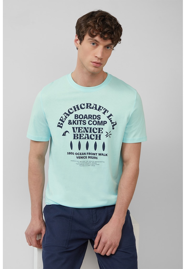 Tricou cu decolteu la baza gatului si imprimeu text - Verde pal