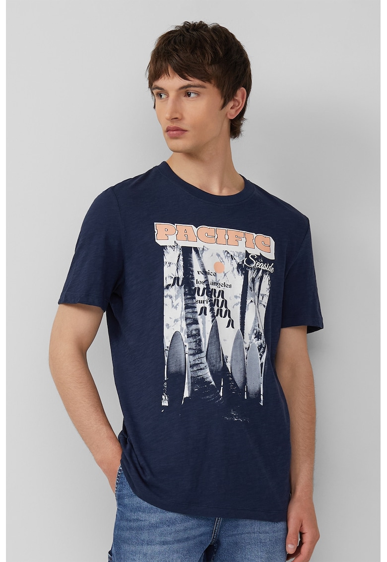 Tricou barbati cu decolteu la baza gatului - Regular Fit din bumbac - Bleumarin