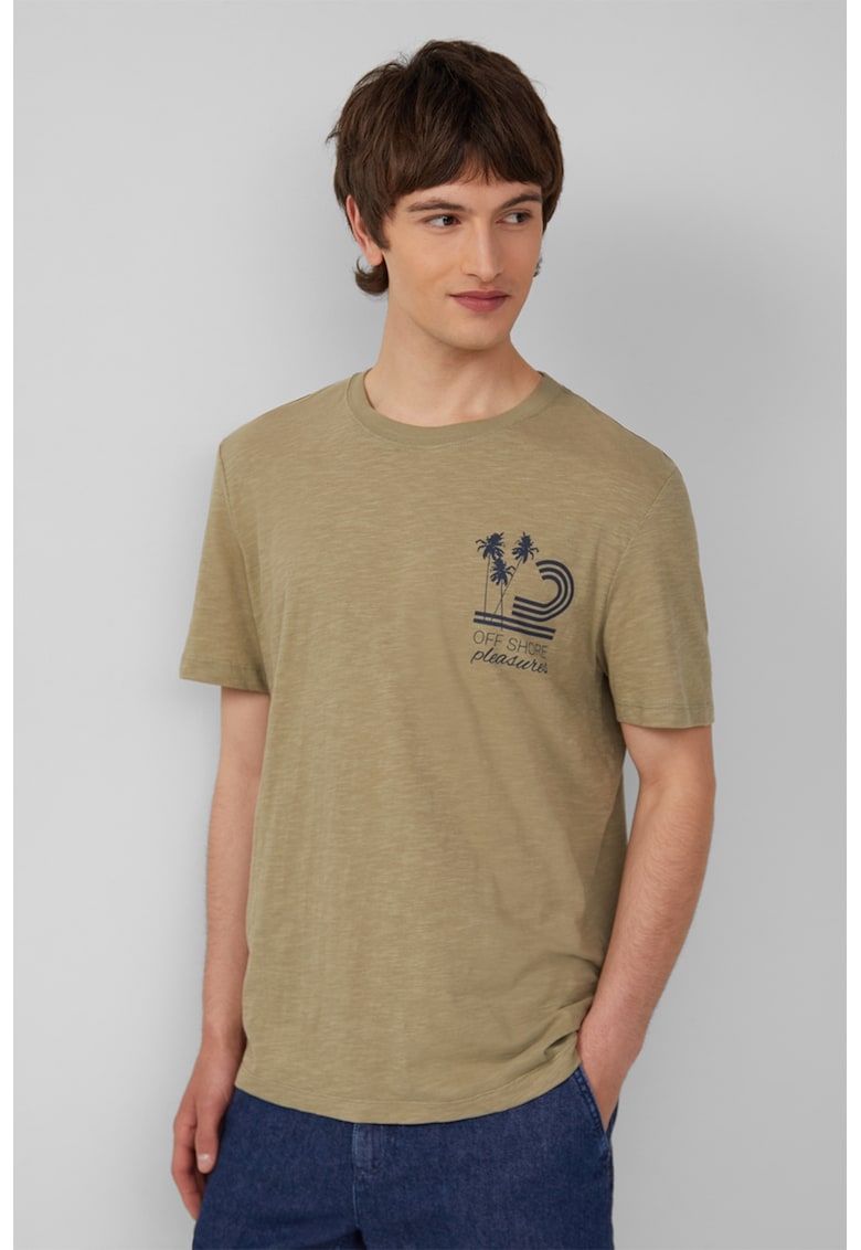 Tricou cu model grafic si imprimeu text - Kaki