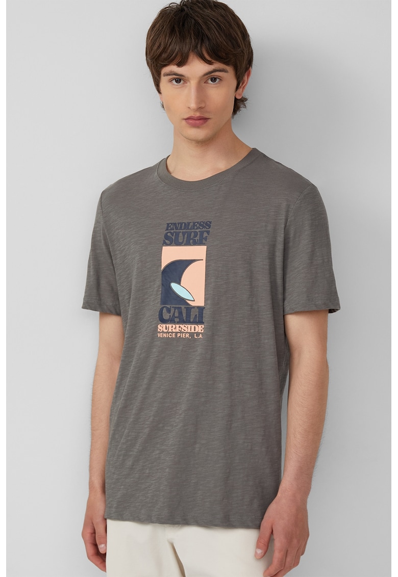Tricou cu model grafic si imprimeu text - Gri