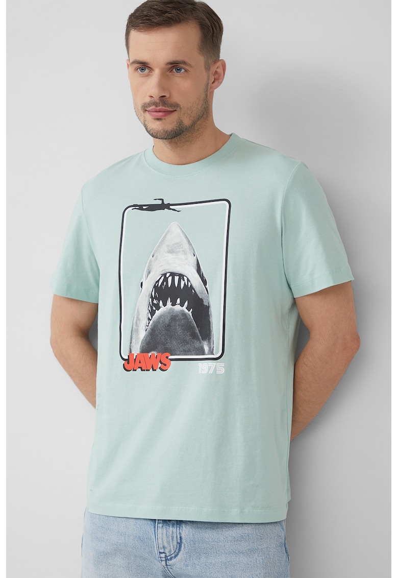 Tricou cu imprimeu foto - Gri/Albastru aquamarin/Negru stins