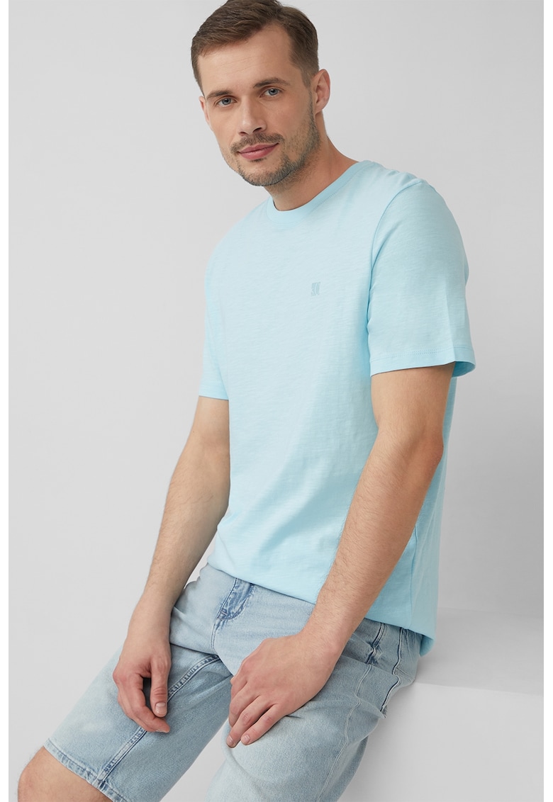 Tricou din bumbac cu decolteu la baza gatului - Albastru glaciar