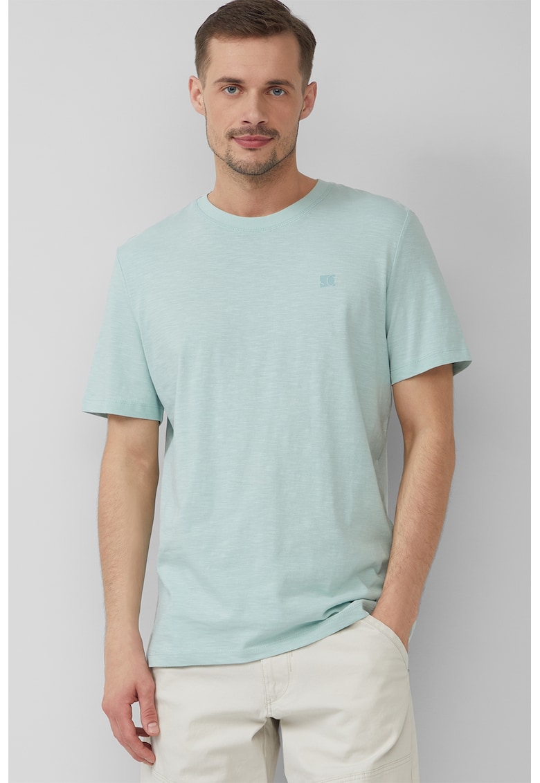 Tricou din bumbac cu decolteu la baza gatului - Albastru aquamarin