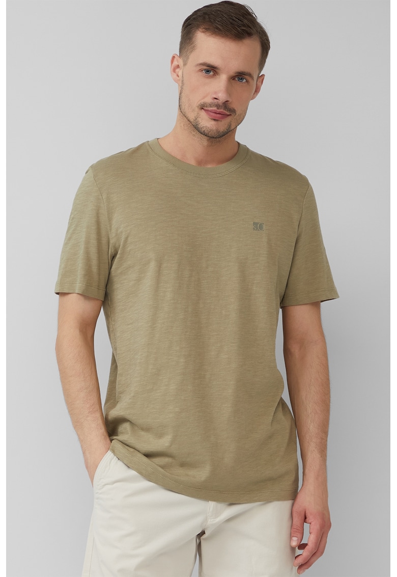 Tricou din bumbac cu decolteu la baza gatului - Maro deschis