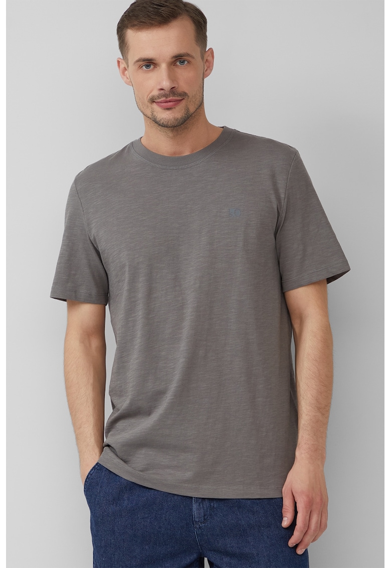 Tricou din bumbac cu decolteu la baza gatului - Gri inchis