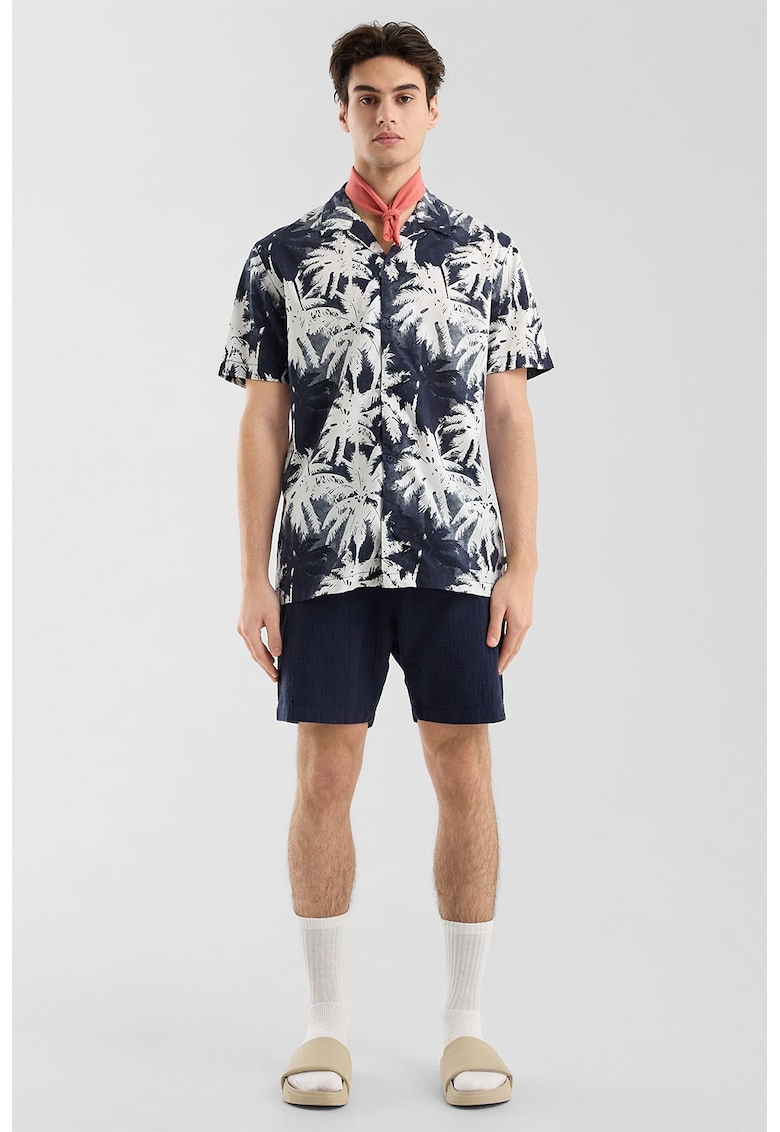 Camasa din amestec de bumbac cu model tropical