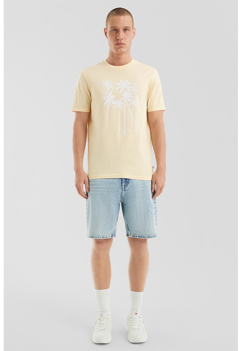 Tricou din bumbac cu model tropical Tricou din bumbac cu model tropical