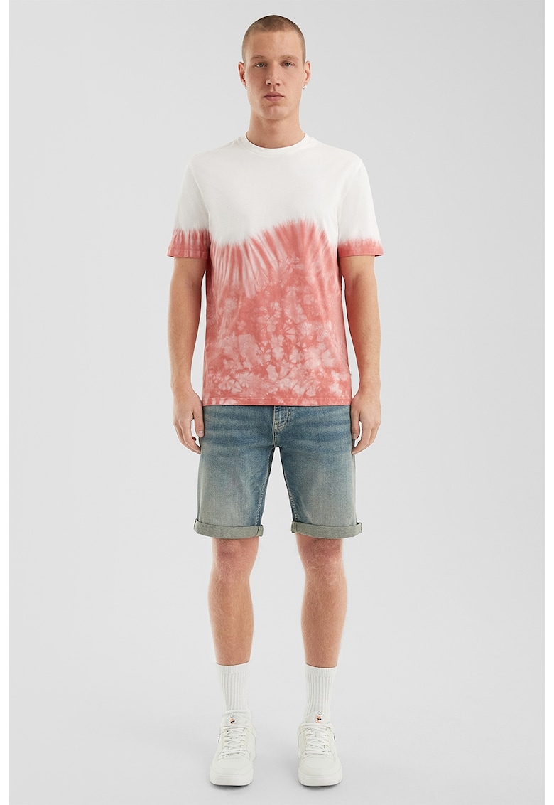 Tricou cu model tie-dye si decolteu la baza gatului