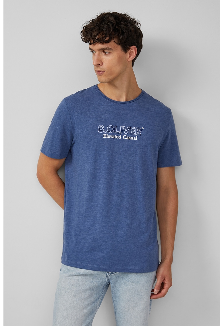 QS - Tricou cu decolteu la baza gatului si imprimeu logo pe piept
