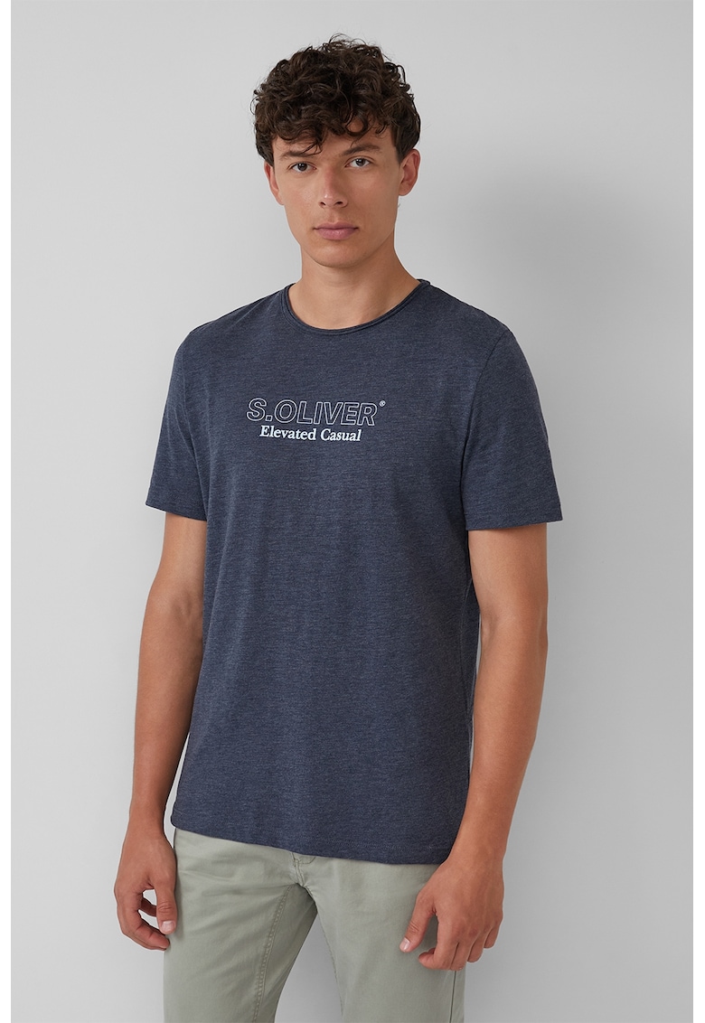 Tricou cu decolteu la baza gatului si imprimeu logo pe piept - Gri carbune