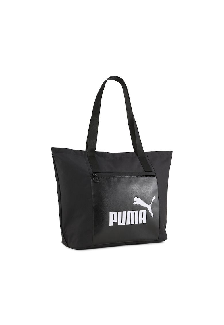 Geanta shopper din material textil cu buzunar frontal cu fermoar