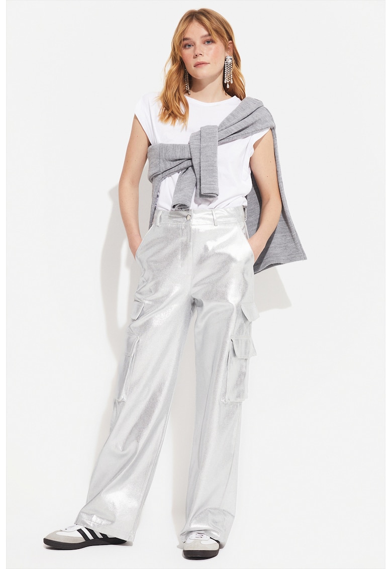 Pantaloni cargo din bumbac cu talie medie