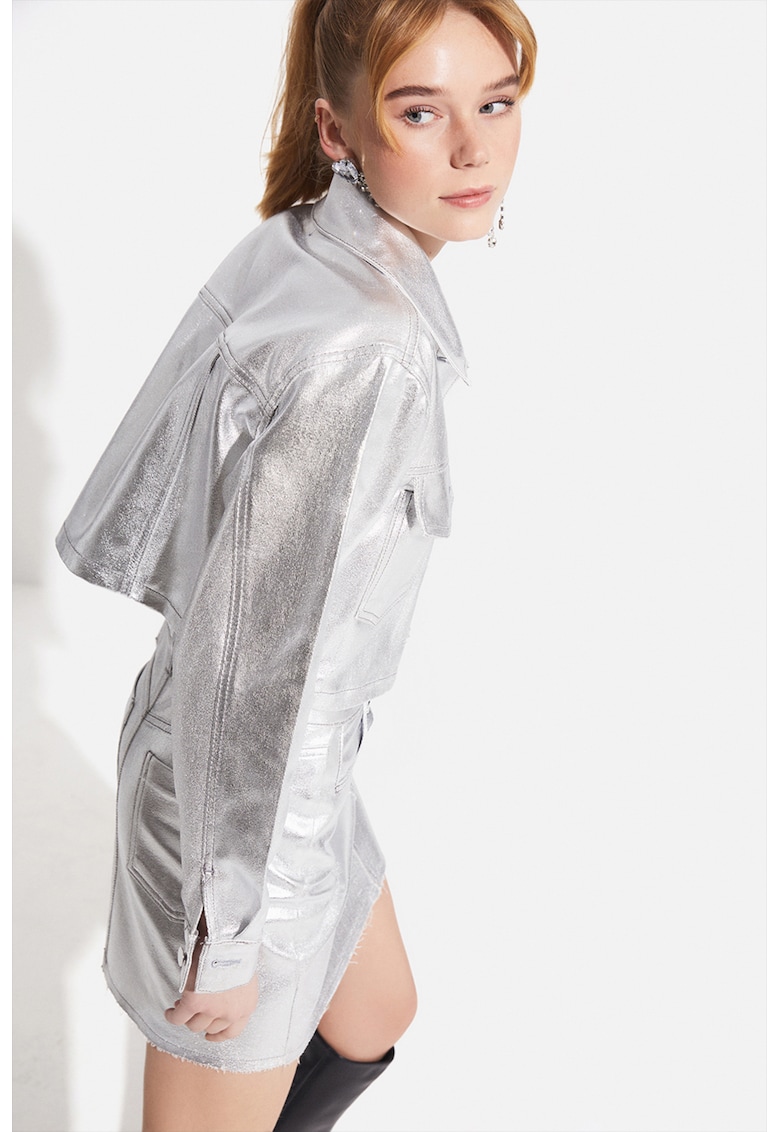 Set de jacheta si fusta cu aspect metalizat