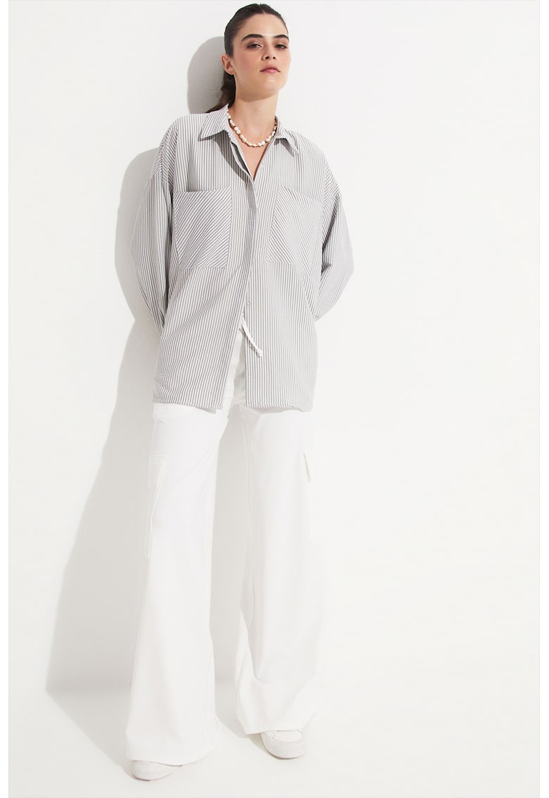 Pantaloni din amestec de in cu croiala ampla