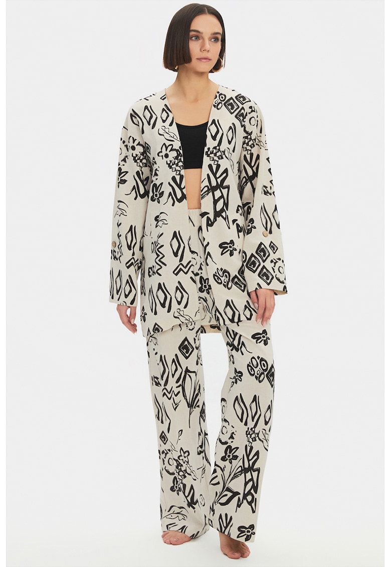 Pantaloni si camasa din amestec de in cu model - 2 Piese