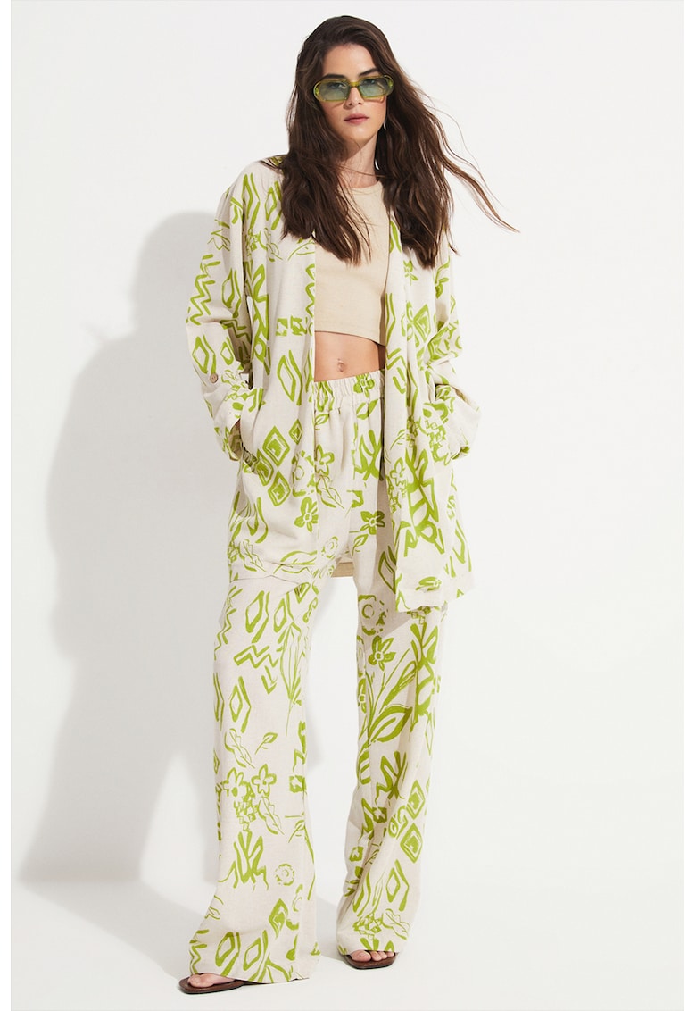 Pantaloni si camasa din amestec de in cu model - 2 Piese