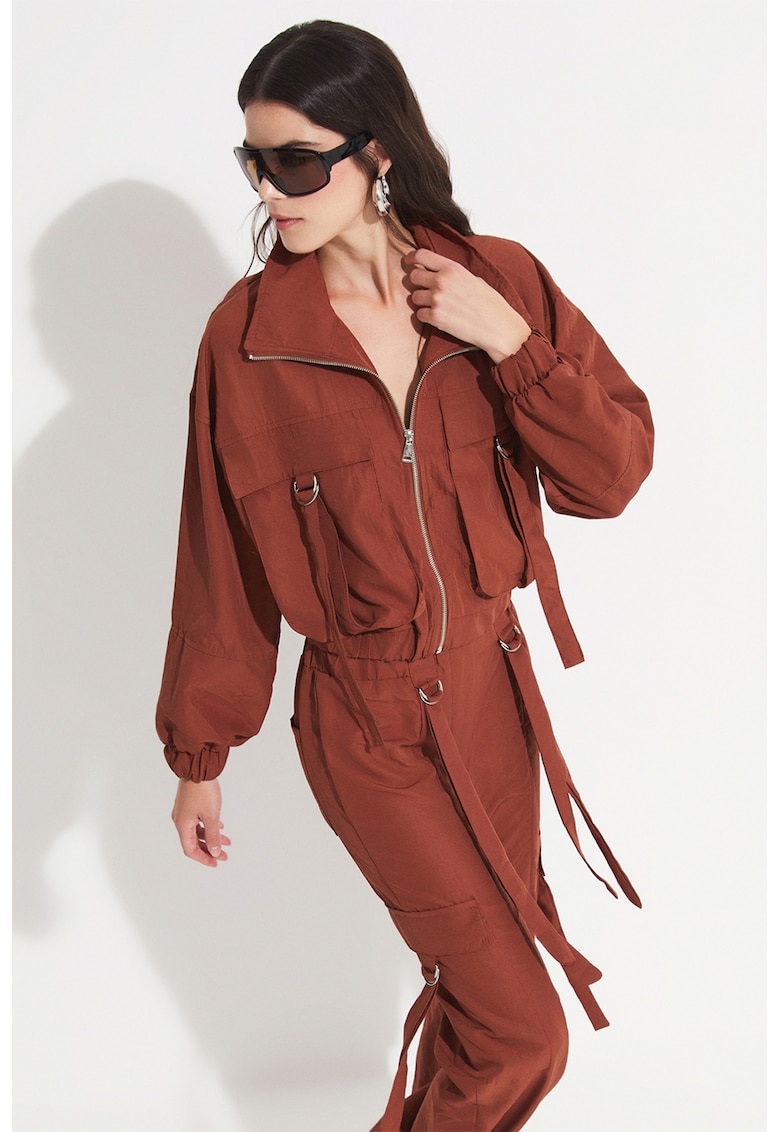 Set de jacheta crop si pantaloni - 2 Piese