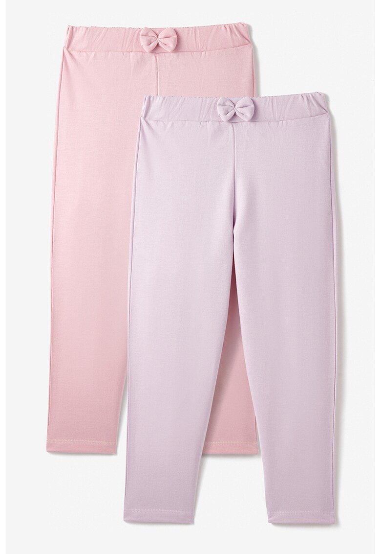 Set de pantaloni din bumbac cu detaliu funda - 2 Perechi - Lila/Roz