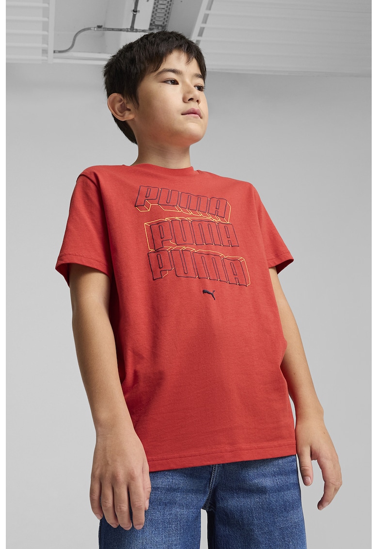 Tricou cu logo si decolteu la baza gatului - Caramiziu