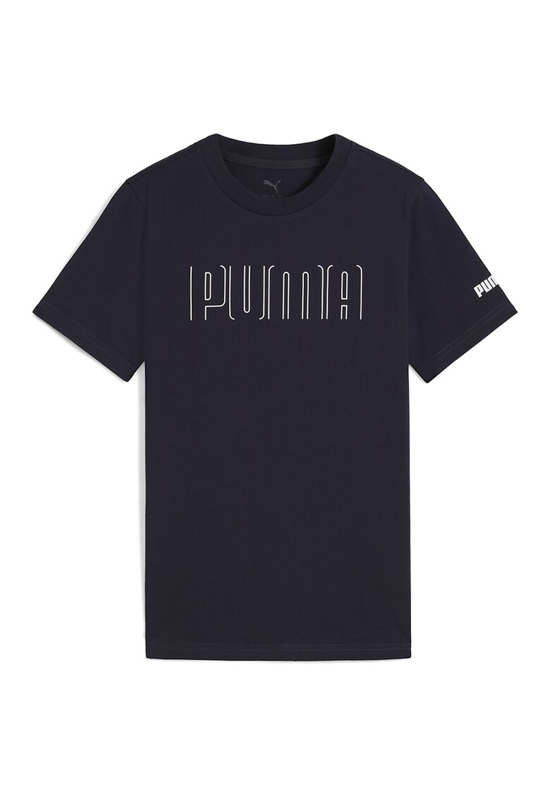 Tricou cu decolteu la baza gatului si imprimeu logo - Bleumarin