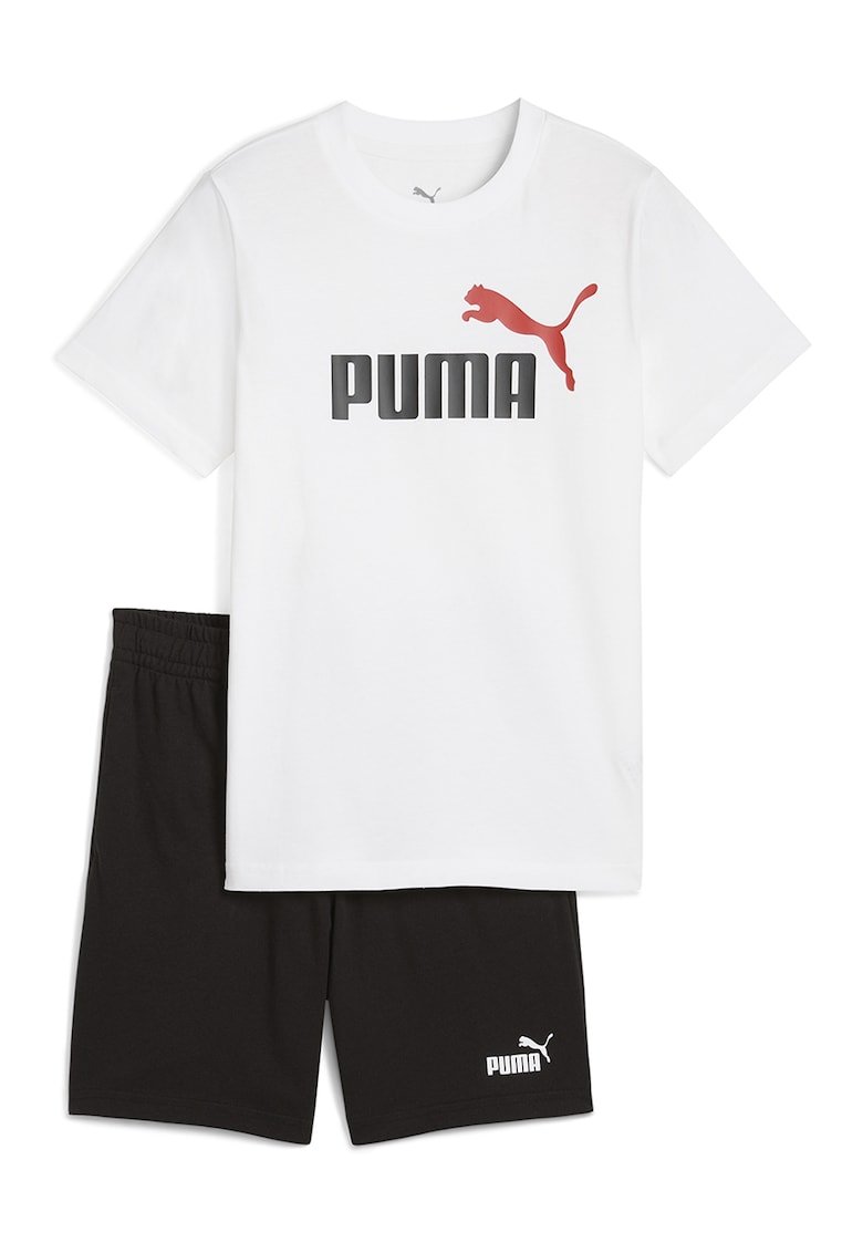 Set de tricou cu imprimeu logo si pantaloni scurti - 2 piese - Alb/Negru