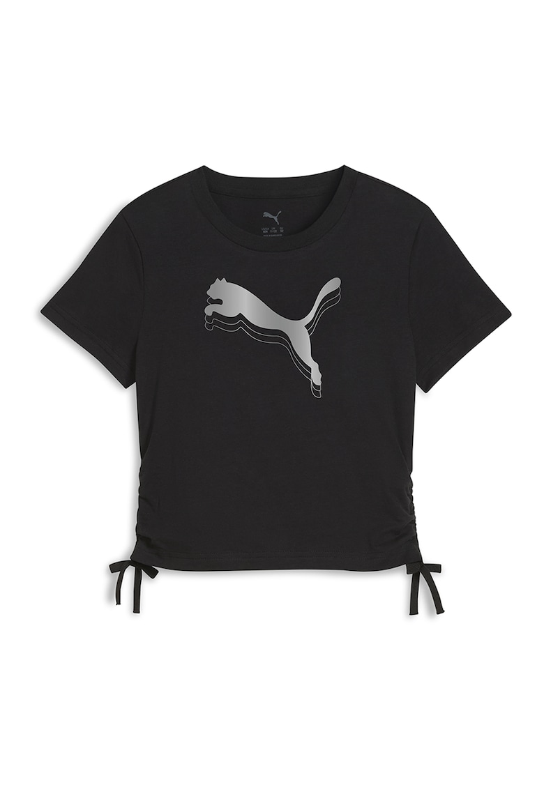 Tricou cu imprimeu logo si volane laterale