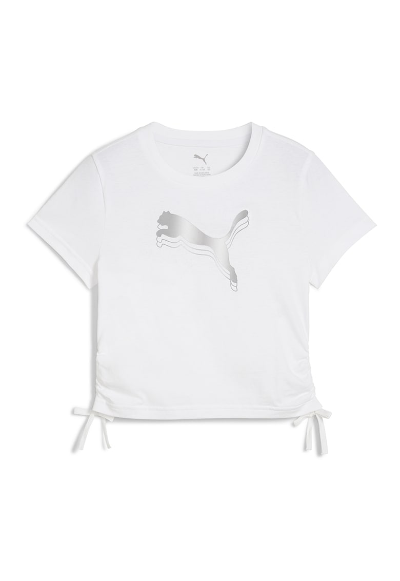 Tricou cu imprimeu logo si volane laterale