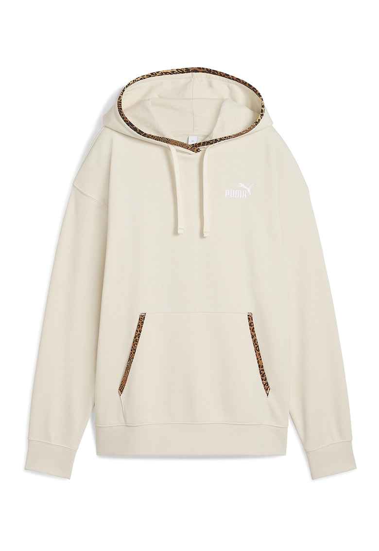 Hanorac din amestec de bumbac cu captuseala animal print - Crem