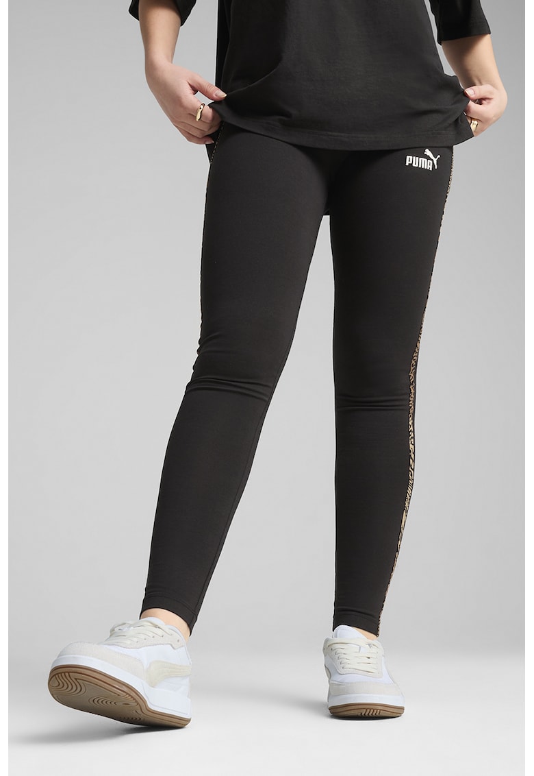 Colanti din amestec de bumbac cu animal print - Negru/Maro