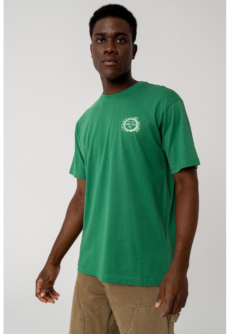 Tricou cu decolteu la baza gatului si imprimeu grafic - Verde