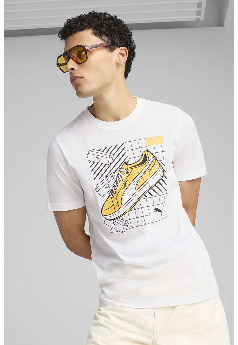 Tricou regular fit de bumbac cu model grafic - Alb/Negru/Galben sofran