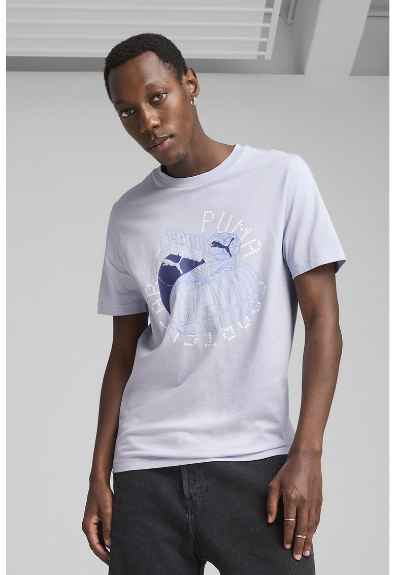 Tricou regular fit de bumbac cu model grafic - Alb/Albastru pastel/Ametist