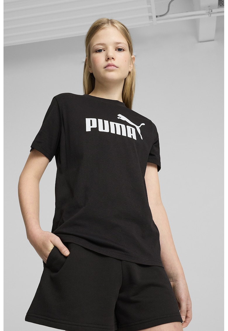 Tricou cu decolteu la baza gatului si imprimeu logo - Negru/Alb murdar