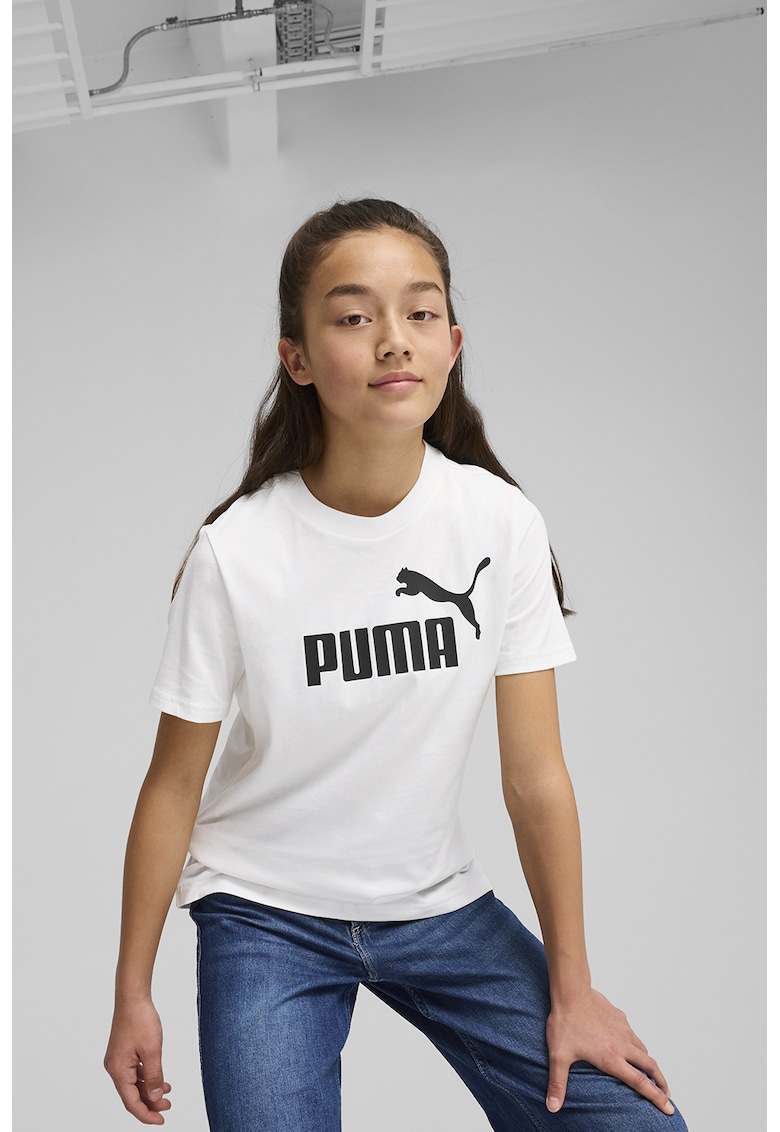 Tricou cu decolteu la baza gatului si imprimeu logo - Alb/Negru stins