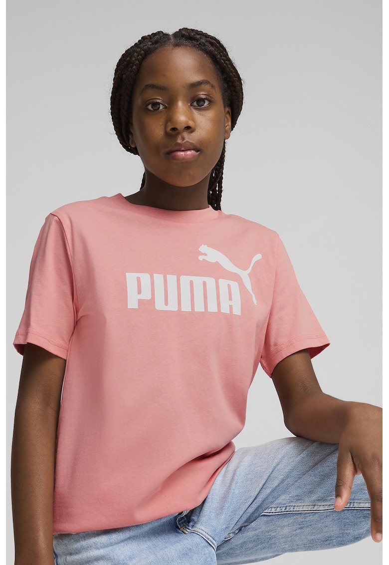 Tricou cu decolteu la baza gatului si imprimeu logo - Alb/Roz