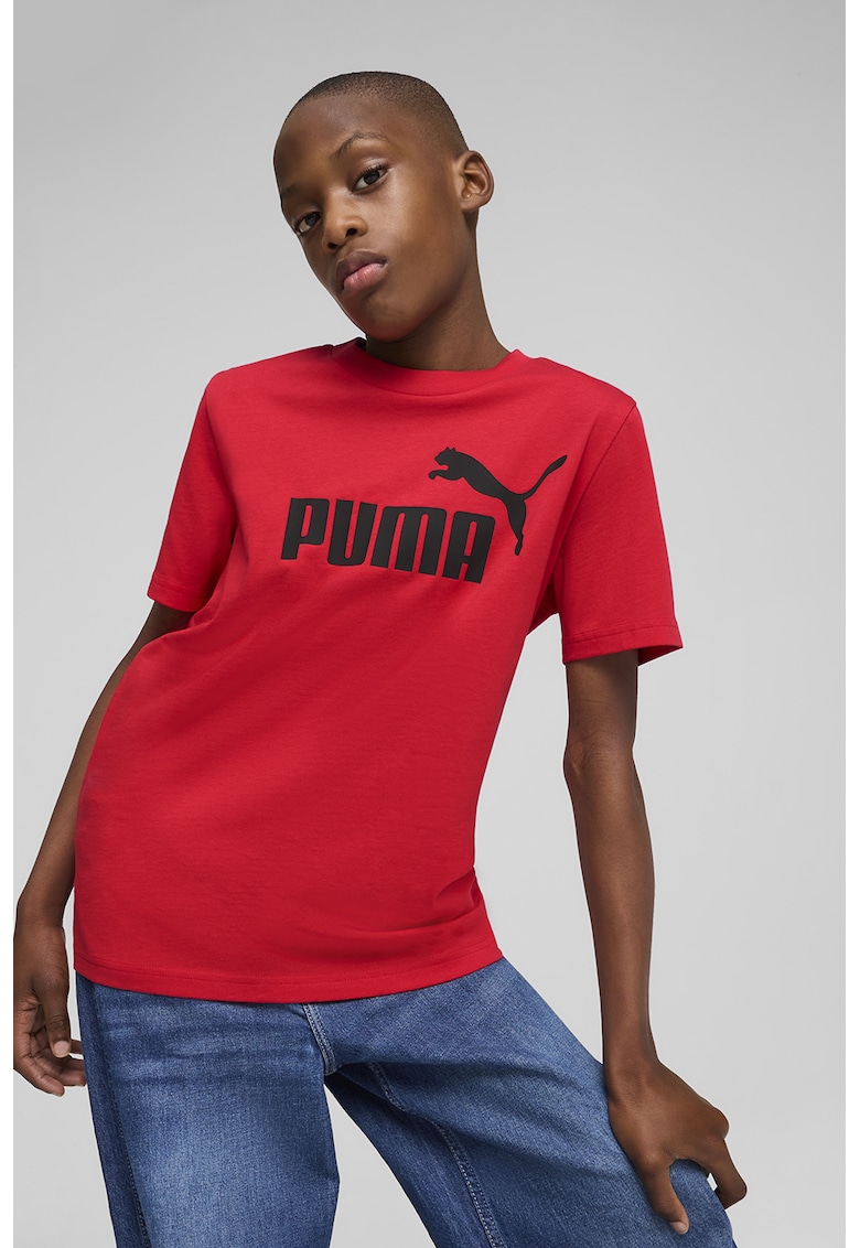 Tricou de bumbac cu decolteu la baza gatului si logo