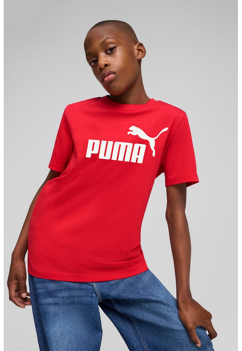 Tricou de bumbac cu decolteu la baza gatului si logo ESS No 1 - Rosu/Alb