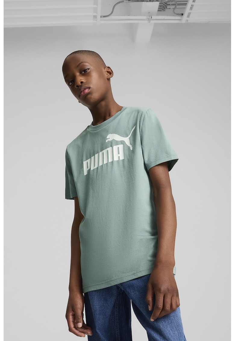 Tricou de bumbac cu decolteu la baza gatului si logo