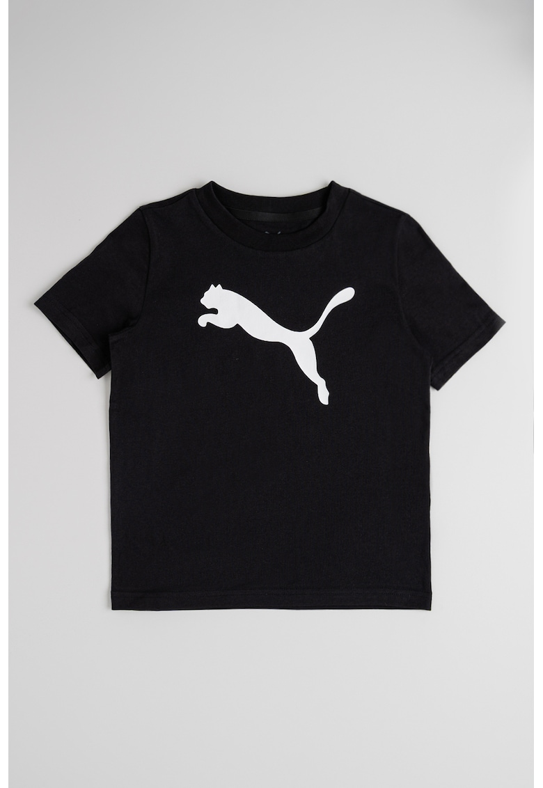 Tricou cu decolteu la baza gatului si logo - Alb/Negru