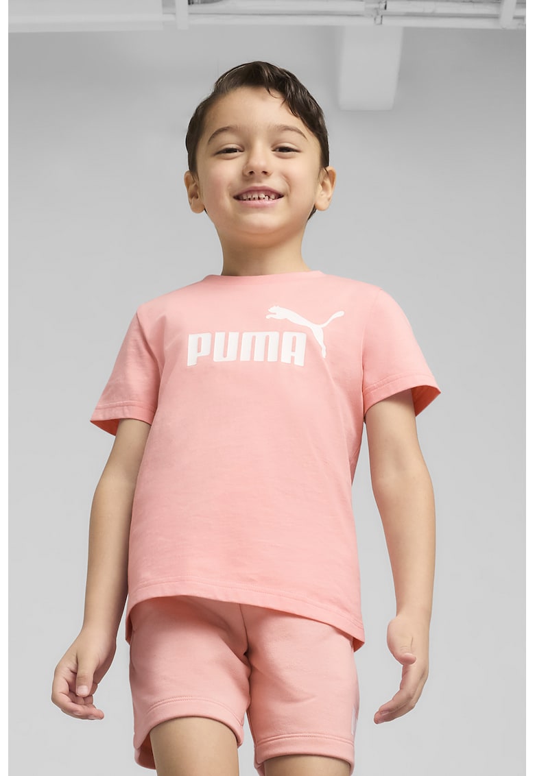 Tricou cu imprimeu logo si decolteu la baza gatului - Alb/Roz pastel