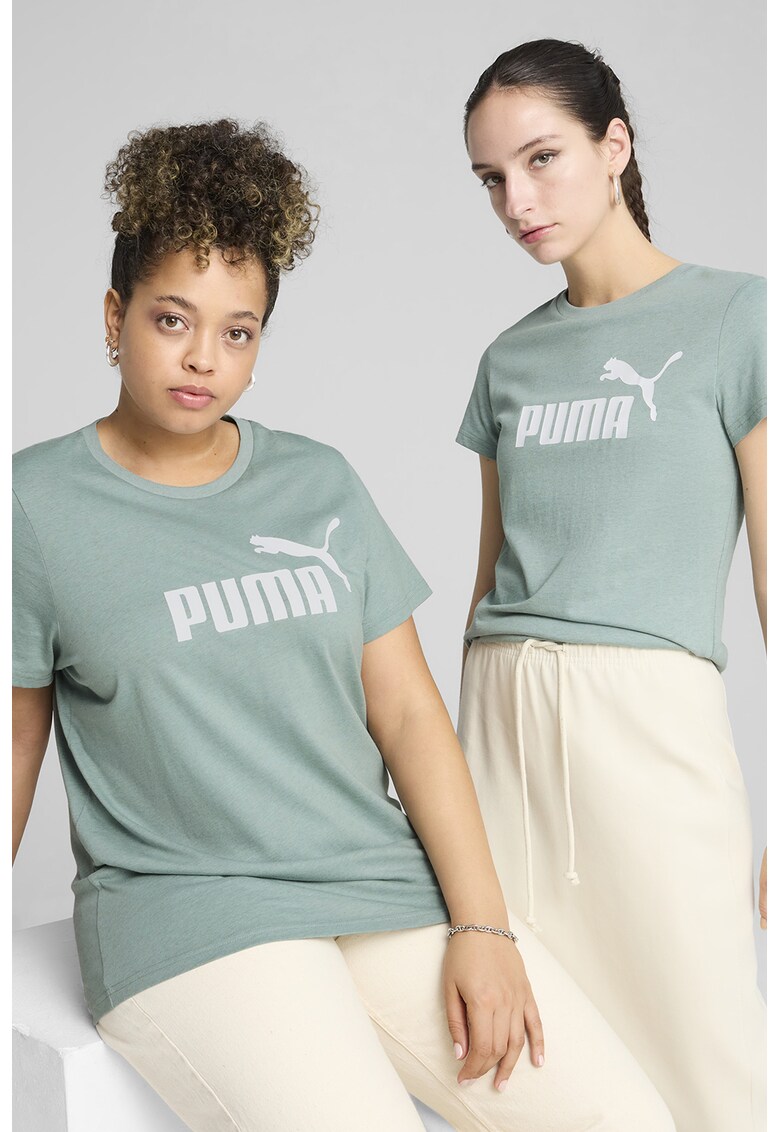 Tricou cu decolteu la baza gatului si imprimeu logo - Verde deschis