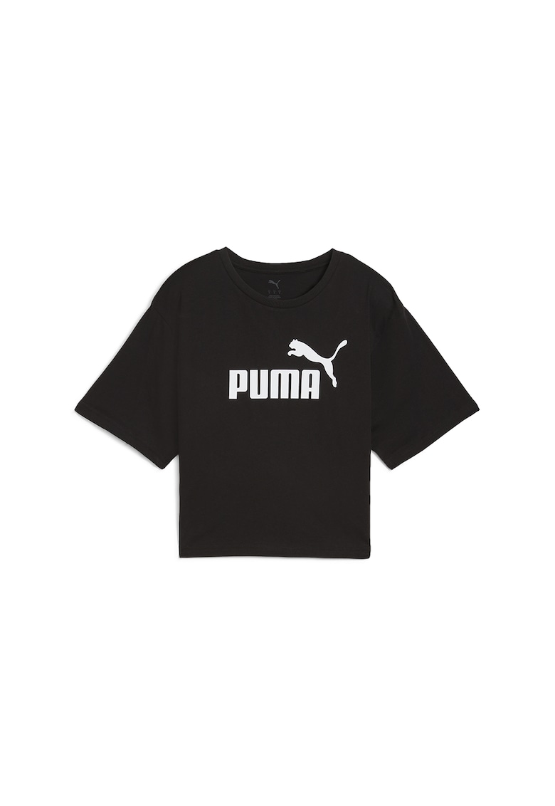 Tricou cu imprimeu logo si maneci cazute - Alb/Negru