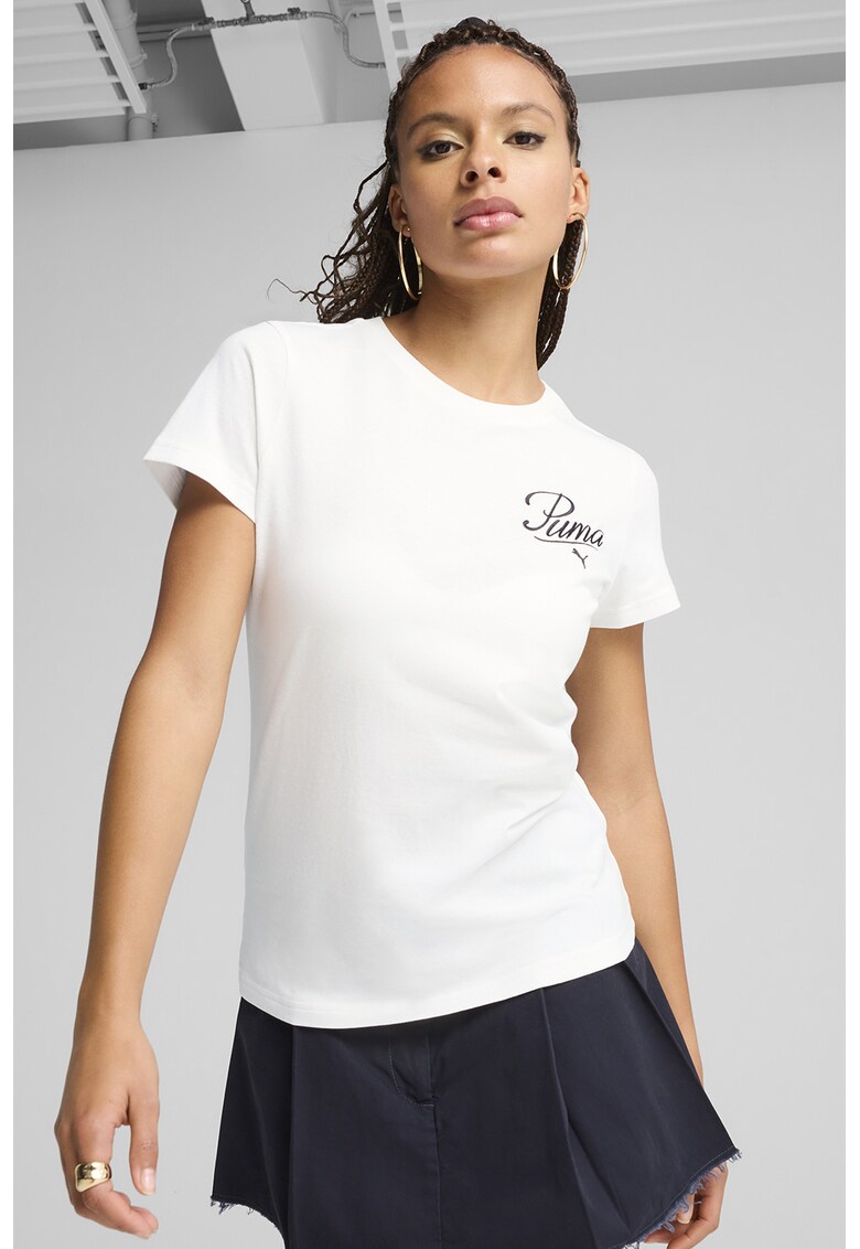 Tricou din bumbac cu broderie logo - Alb