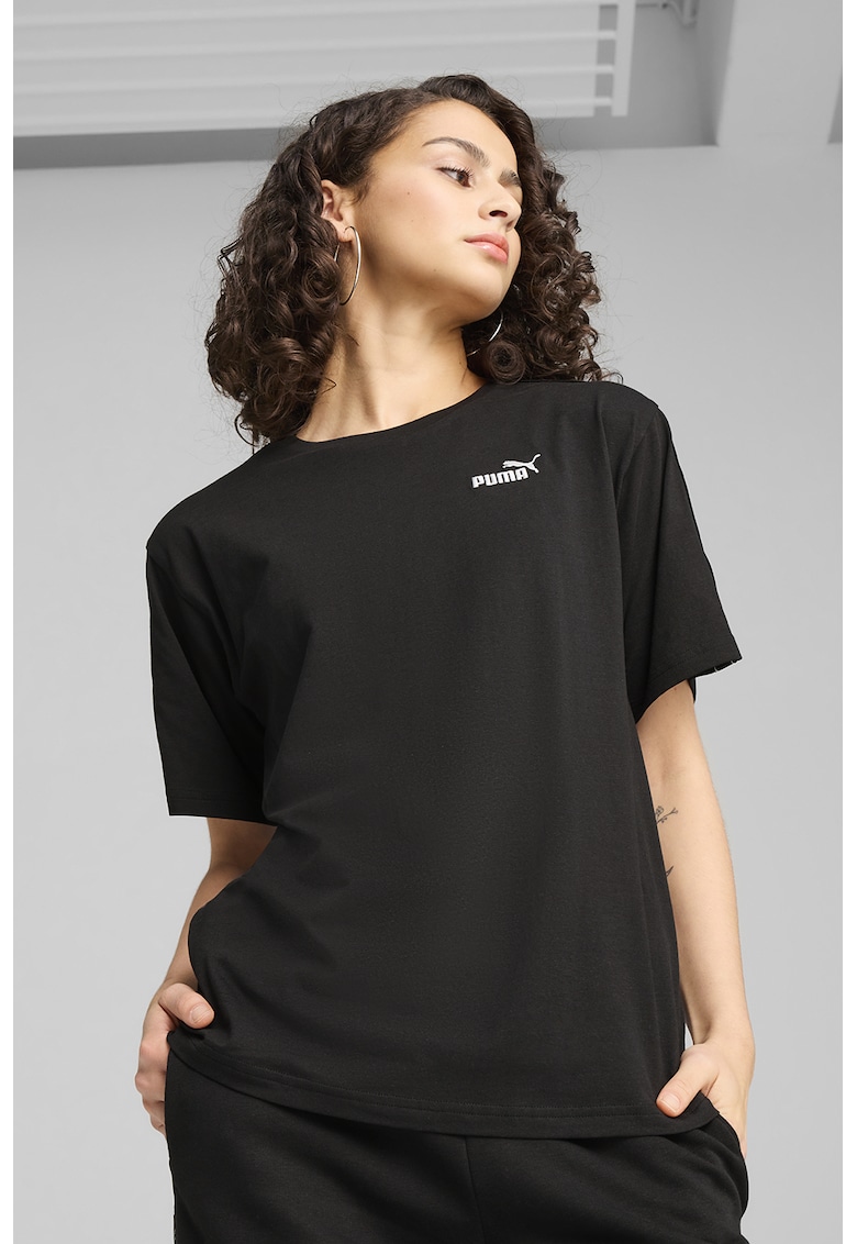 Tricou din amestec de bumbac cu benzi logo - Negru