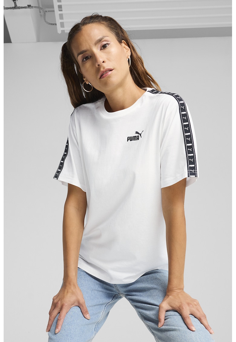 Tricou din amestec de bumbac cu benzi logo - Alb