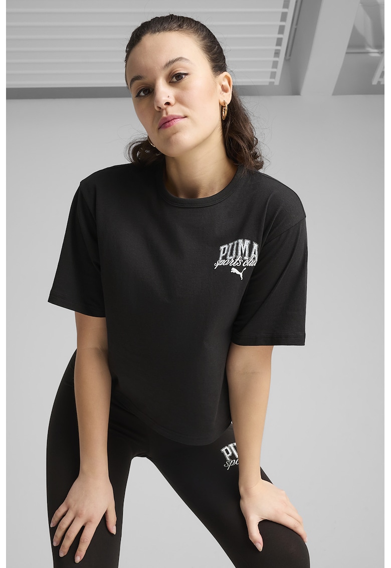 Tricou din bumbac cu imprimeu logo - Negru