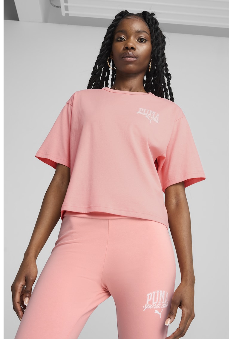 Tricou din bumbac cu imprimeu logo - Roz pastel